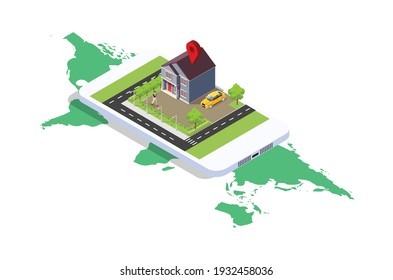 Modern design isometric illustration of Mobile Navigation. Suitable for Diagrams, Infographics, Book Illustration, Game Asset, And Other Graphic Related Assets