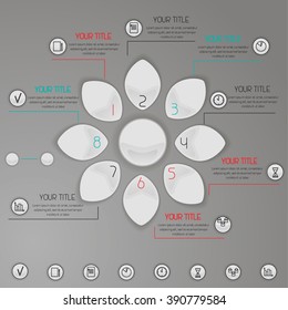 Modern Design Layout. Stylish infographics elements in the shape of a flower with business icons. Vector illustration. Can be used for workflow layout, number options,  web design.