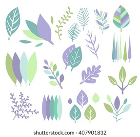 Modern Design Leaf Prints Set Of Flat Isolated Icons On White Background