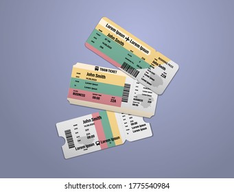 Modern design of Lithuania airline, bus and train travel boarding pass. Three tickets of Lithuania painted in flag color. Vector illustration isolated