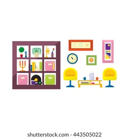 Modern Design Living Room Furniture Flat Bright Color Vector Illustration On White Background
