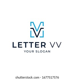 Modern Design Logo with Line, Letter VV or MM Line Style or Business Initial Name