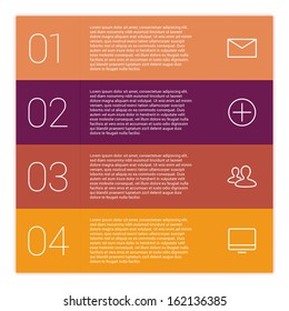 Modern Design Minimal style infographic template layout. Infographics, numbered banner, horizontal cutout lines, graphic or website layout vector with icons.