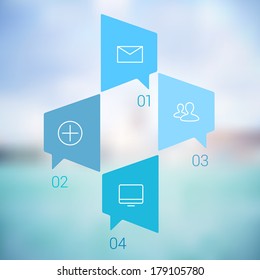 Modern Design Minimal style infographic template layout. Infographics, numbered banner, horizontal cutout lines, graphic or website layout vector with icons on blurred background.