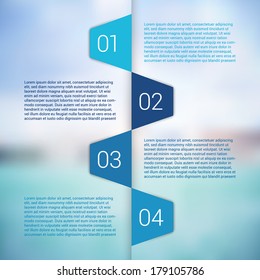 Modern Design Minimal style infographic template layout. Infographics, numbered banner, horizontal cutout lines, graphic or website layout vector with icons on blurred background.