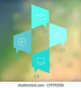 Modern Design Minimal style infographic template layout. Infographics, numbered banner, horizontal cutout lines, graphic or website layout vector with icons on blurred background. 