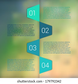 Modern Design Minimal style infographic template layout. Infographics, numbered banner, horizontal cutout lines, graphic or website layout vector with icons on blurred background. 
