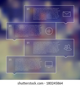 Modern Design Minimal style infographic template layout. Infographics, numbered banner, horizontal cutout lines, graphic or website layout vector with icons on blurred background. 