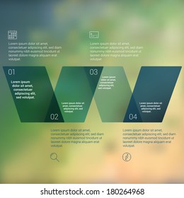 Modern Design Minimal style infographic template layout. Infographics, numbered banner, horizontal cutout lines, graphic or website layout vector with icons on blurred background. 