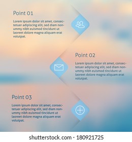 Modern Design Minimal style infographic template layout. Infographics, numbered banner, horizontal cutout lines, graphic or website layout vector with icons on blurred background. 