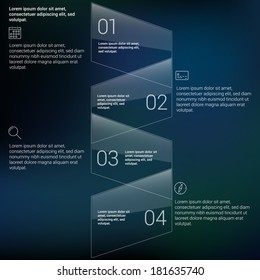 Modern Design Minimal style infographic template layout. Infographics, numbered banner, horizontal cutout lines, graphic or website layout vector with icons on dark background.