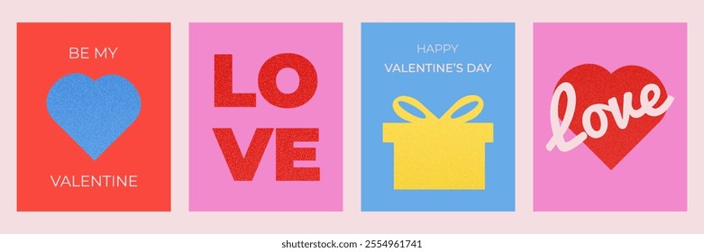 Modern design in minimalistic style. Holiday concept dedicated to Valentine's Day. Set of icons in grunge texture. Vector illustration.