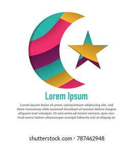 modern design of moon and star shape with papercut layered design template