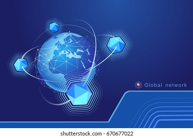 Modern design of network connections, the planet and satellites in orbit. Background vector illustration