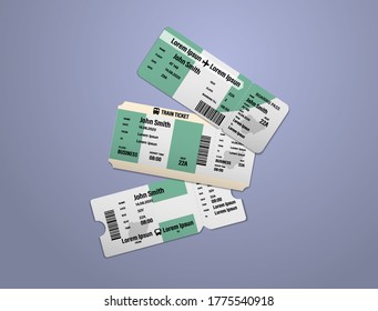 Modern design of Nigeria airline, bus and train travel boarding pass. Three tickets of Nigeria painted in flag color. Vector illustration isolated