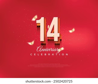 Modern design number. For the 14th anniversary celebration in luxurious red. Premium vector background for greeting and celebration.