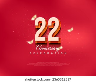 Modern design number. For the 22nd anniversary celebration in luxurious red. Premium vector background for greeting and celebration.