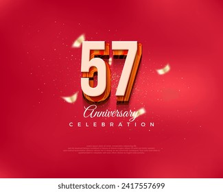 Modern design number. For the 57th anniversary celebration in luxurious red. Premium vector background for greeting and celebration.