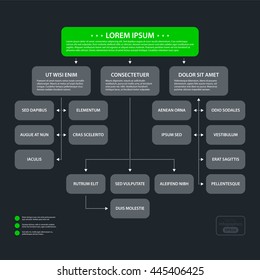 Modern Design Organization Chart Template In Flat Style On Dark Gray Background. Useful For Corporate Presentations And Advertising.