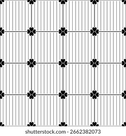 Modern design pattern of black flower on white background. Seamless geometric pattern of black floral and stripes. Concept of bold line, motifs, minimal, luxury for wrap paper, background, home decor.
