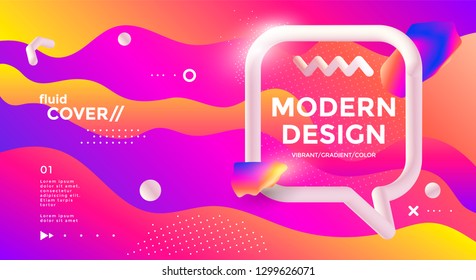 Modern design poster with 3d flow shape and speech bubble. Vector banner gradient trendy illustration.