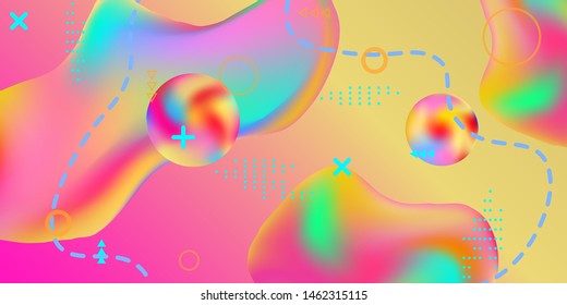Modern design poster with 3d flow shape. Bright smooth mesh is blurred by a futuristic pattern in pink, blue, green, yellow, purple tones. Gradients waves music background.
