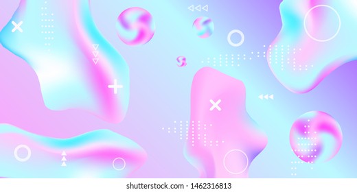 Modern design poster with 3d flow shape. Bright smooth mesh is blurred by a futuristic pattern in pink, blue, purple tones. Gentle serene background. Trendy creative vector cosmic gradient. 
