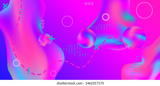 Modern design poster with 3d flow shape. Bright smooth mesh is blurred by a futuristic pattern in pink, blue, green, yellow, purple tones. Colorful rainbow gradient.  