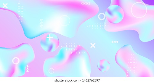 Modern design poster with 3d flow shape. Bright smooth mesh is blurred by a futuristic pattern in pink, blue, purple tones. Gentle serene background. Colorful rainbow gradient.  