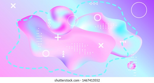 Modern design poster with 3d flow shape. Bright smooth mesh is blurred by a futuristic pattern in pink, blue, purple tones. Gentle serene background. Trendy creative vector cosmic gradient. 
