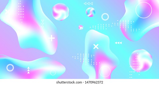 Modern design poster with 3d flow shape. Bright smooth mesh is blurred by a futuristic pattern in pink, blue, purple tones. Gentle serene background. Colorful rainbow gradient.  