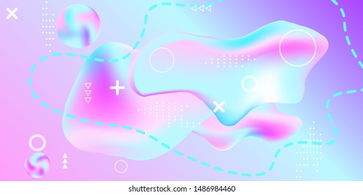 Modern design poster with 3d flow shape. Bright smooth mesh is blurred by a futuristic pattern in pink, blue, purple tones. Gentle serene background. Colorful rainbow gradient.  