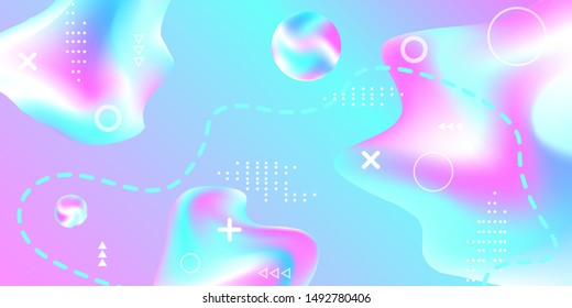 Modern design poster with 3d flow shape. Bright smooth mesh is blurred by a futuristic pattern in pink, blue, purple tones. Gentle serene background. Colorful rainbow gradient.  