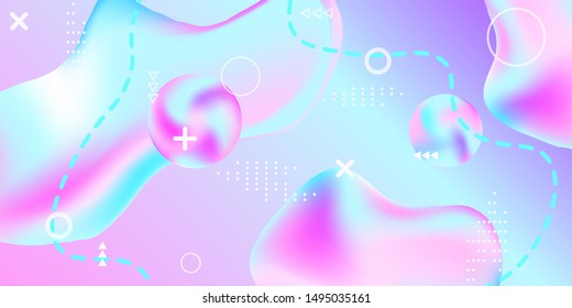 Modern design poster with 3d flow shape. Bright smooth mesh is blurred by a futuristic pattern in pink, blue, purple tones. Gentle serene background. Trendy creative vector cosmic gradient. 