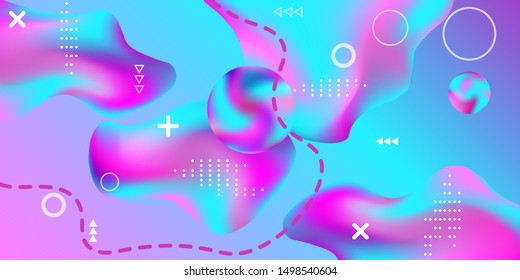 Modern design poster with 3d flow shape. Bright smooth mesh is blurred by a futuristic pattern in pink, blue, green, yellow, purple tones. Gradients waves music background.