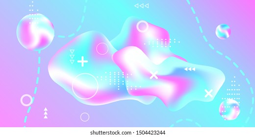 Modern design poster with 3d flow shape. Bright smooth mesh is blurred by a futuristic pattern in pink, blue, purple tones. Gentle serene background. Colorful rainbow gradient.  