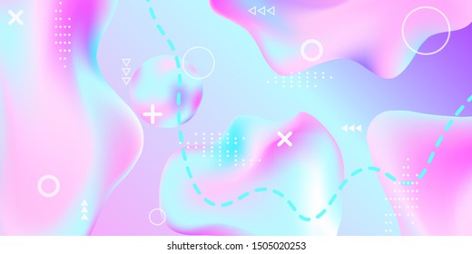 Modern design poster with 3d flow shape. Bright smooth mesh is blurred by a futuristic pattern in pink, blue, purple tones. Gentle serene background. Colorful rainbow gradient.  