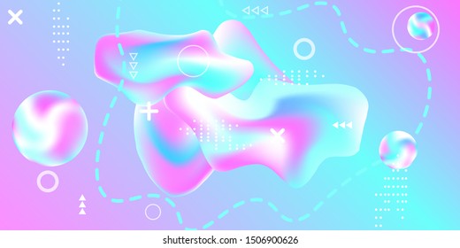 Modern design poster with 3d flow shape. Bright smooth mesh is blurred by a futuristic pattern in pink, blue, purple tones. Gentle serene background. Colorful rainbow gradient.  