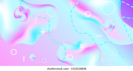 Modern design poster with 3d flow shape. Bright smooth mesh is blurred by a futuristic pattern in pink, blue, purple tones. Gentle serene background. Colorful rainbow gradient.  