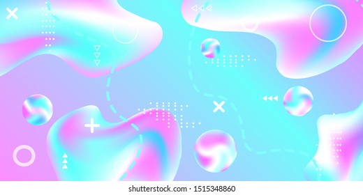 Modern design poster with 3d flow shape. Bright smooth mesh is blurred by a futuristic pattern in pink, blue, purple tones. Gentle serene background. Colorful rainbow gradient.  