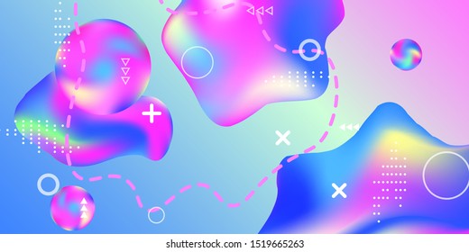 Modern design poster with 3d flow shape. Bright smooth mesh is blurred by a futuristic pattern in pink, blue, green, yellow, purple tones. Trendy creative vector cosmic gradient. 