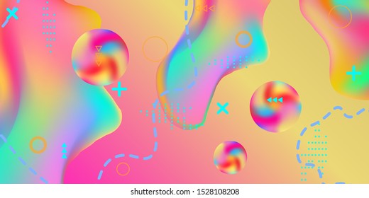 Modern design poster with 3d flow shape. Bright smooth mesh is blurred by a futuristic pattern in pink, blue, green, yellow, purple tones. Gradients waves music background.