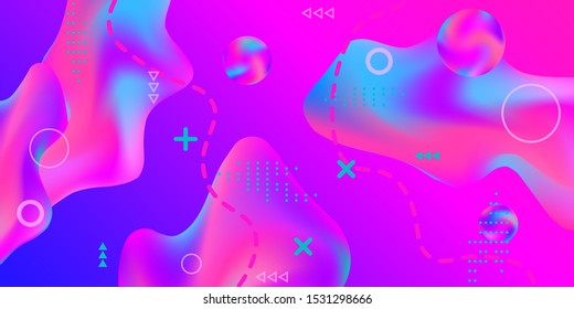 Modern design poster with 3d flow shape. Bright smooth mesh is blurred by a futuristic pattern in pink, blue, green, yellow, purple tones. Trendy creative vector cosmic gradient. 