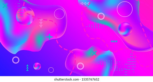 Modern design poster with 3d flow shape. Bright smooth mesh is blurred by a futuristic pattern in pink, blue, green, yellow, purple tones. Colorful rainbow gradient.  