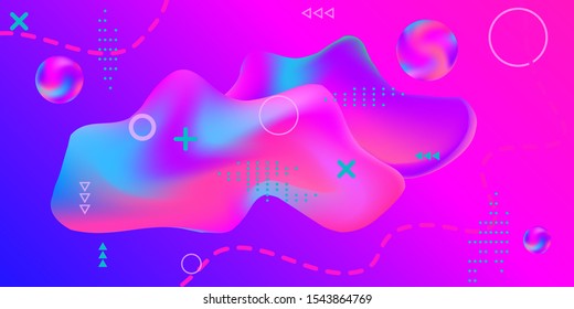 Modern design poster with 3d flow shape. Bright smooth mesh is blurred by a futuristic pattern in pink, blue, green, yellow, purple tones. Gradients waves music background.