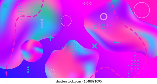 Modern design poster with 3d flow shape. Bright smooth mesh is blurred by a futuristic pattern in pink, blue, green, yellow, purple tones. Gradients waves music background.