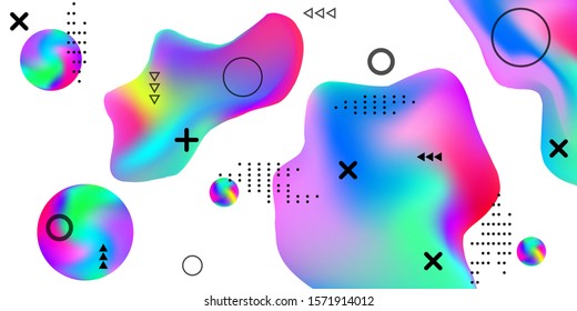 Modern design poster with 3d flow shape. Bright smooth mesh is blurred by a futuristic pattern in pink, blue, green, yellow, purple tones. Gradients waves music background.