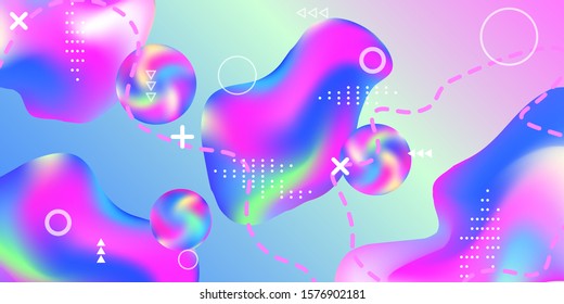 Modern design poster with 3d flow shape. Bright smooth mesh is blurred by a futuristic pattern in pink, blue, green, yellow, purple tones. Trendy creative vector cosmic gradient. 