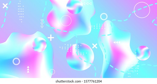 Modern design poster with 3d flow shape. Bright smooth mesh is blurred by a futuristic pattern in pink, blue, purple tones. Gentle serene background. Trendy creative vector cosmic gradient. 