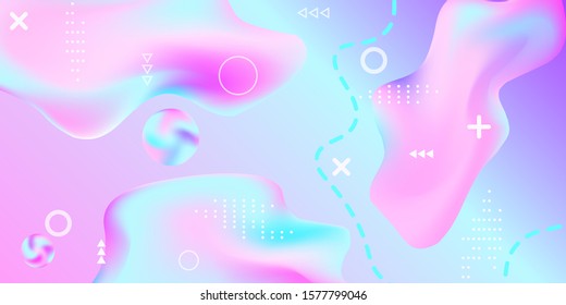 Modern design poster with 3d flow shape. Bright smooth mesh is blurred by a futuristic pattern in pink, blue, purple tones. Gentle serene background. Trendy creative vector cosmic gradient. 